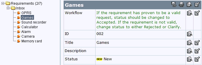 An example of the workflow instructions for a New requirement.