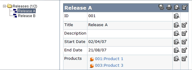 Information about products 1 and 3 are shown in the attributes of Release A.