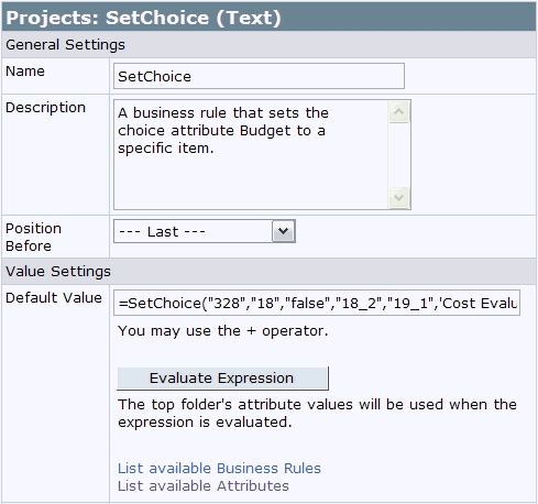 The settings for the SetChoice attribute