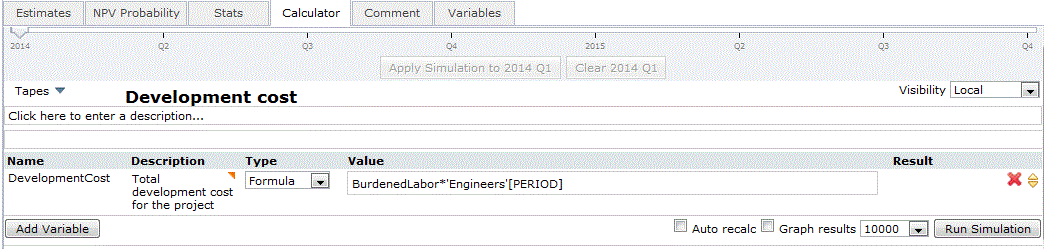 Calculator tape for development cost