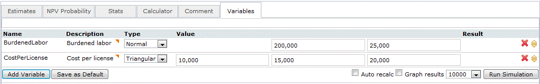 Variable for cost per license