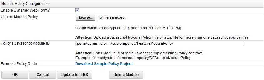 Module Policy configuration screen