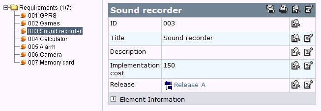 The sound recorder element is shown in the Requirements module.