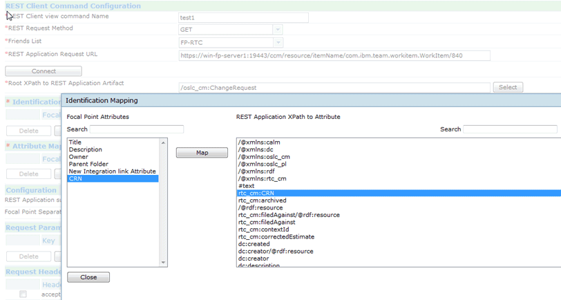 REST Client Command page of Rational Focal Point