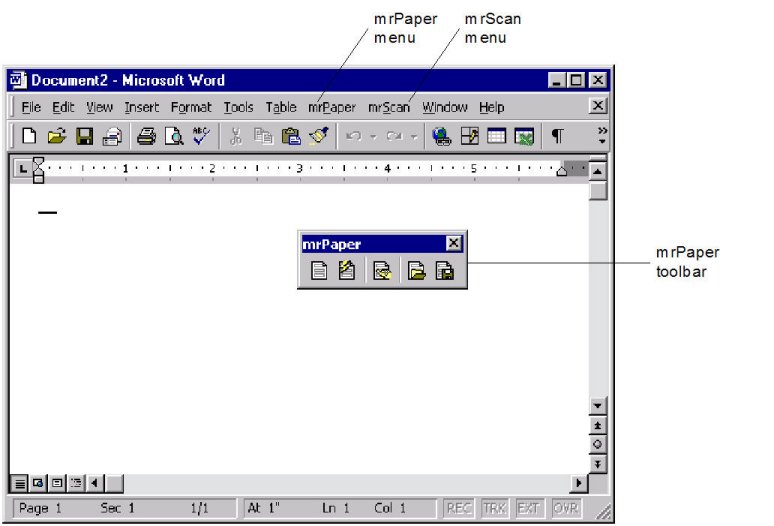 Word showing the VARIABLEdimpaper_short"/> and VARIABLEdimscan_short"/> menus and the VARIABLEdimpaper_short"/> toolbar