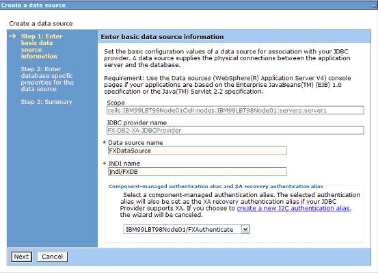 screen capture of J2C authentication data entries