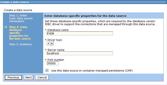 screen capture of specific properties for the data source