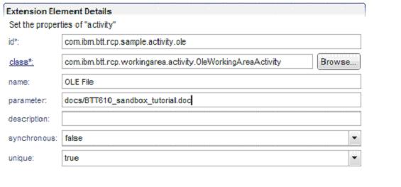 screen capture of setting the extension element details