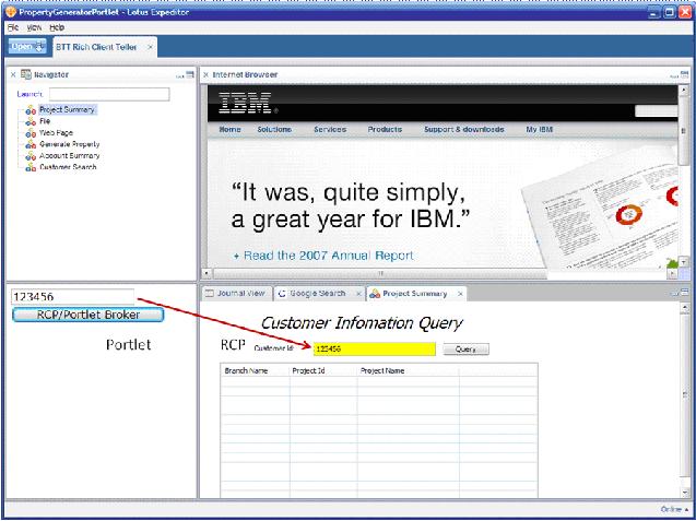 screen captureshowing how to use RCP property broker to communicate with local portletapplication