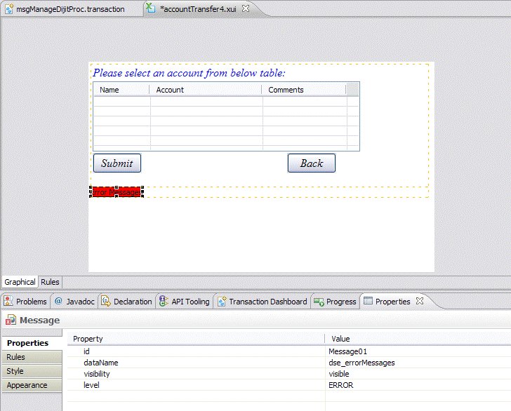 Enterdse_errorMessages in the Value column of the dataName property.