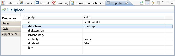 EnteruserImgs in the Value column of the dataName property.