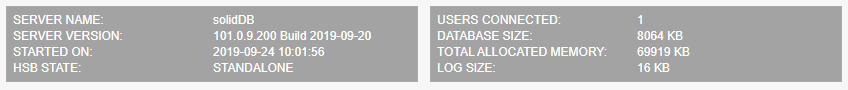 Screenshot of the server and database panels on the Dashboard interface