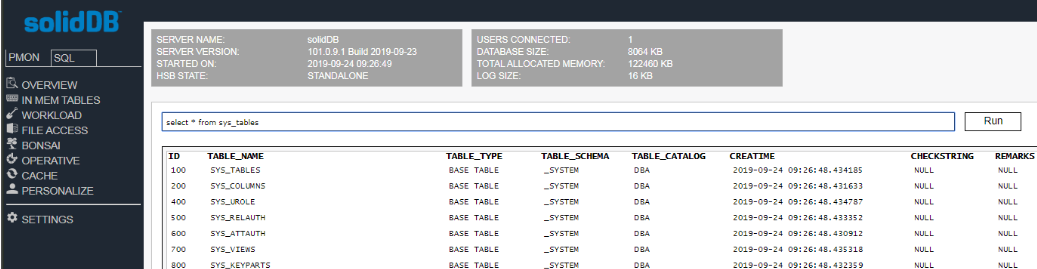 Screenshot of the SQL tab