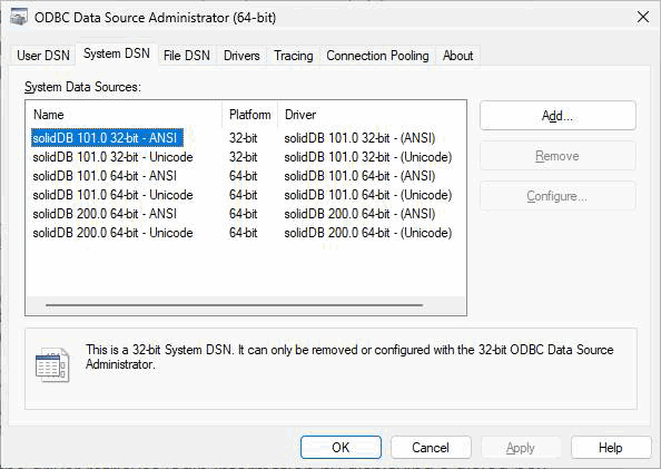 Screenshot of ODBC Data Source Administrator dialog