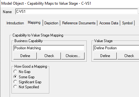 A graphic depicting Model Object - Capability Maps to Value Stage - C-VS1.