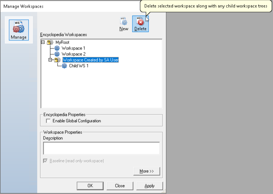 A graphic depicting deleting a workspace