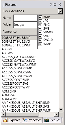 A graphic depicting a check-list of located file extensions which System Architect supports as pictures