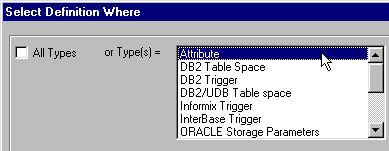 Select Definitions Where dialog